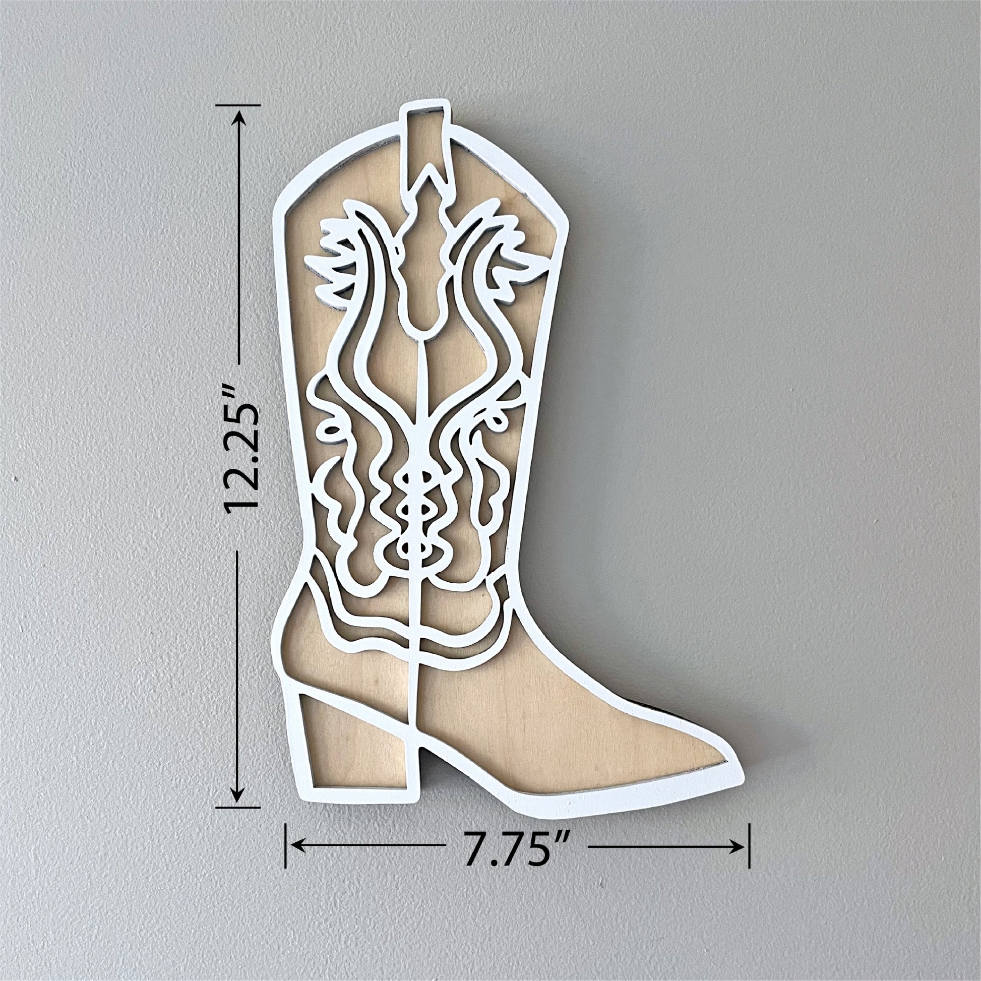 Measurements of cowgirl boot wall decor.