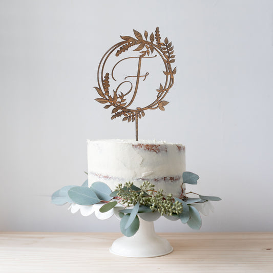 Personalized Garden Wreath Initial Cake Topper