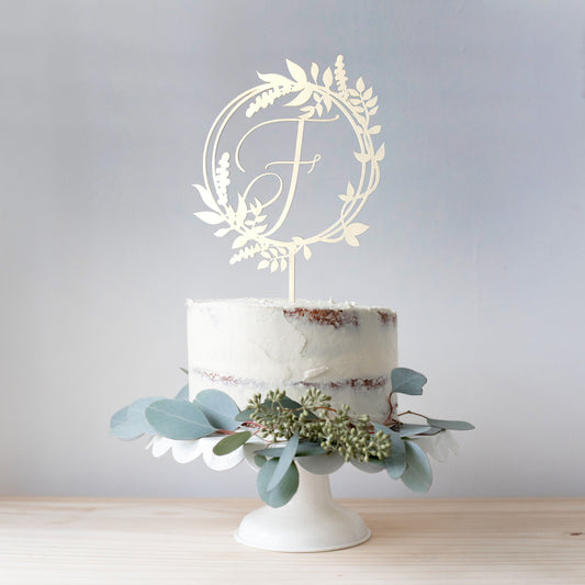 Personalized Garden Wreath Initial Cake Topper