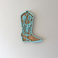 Aqua and Medium Brown cowgirl boot wall decor.