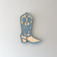 Blue and Natural Cowgirl boot wall decor.