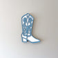 Blue and White cowgirl boot wall decor.