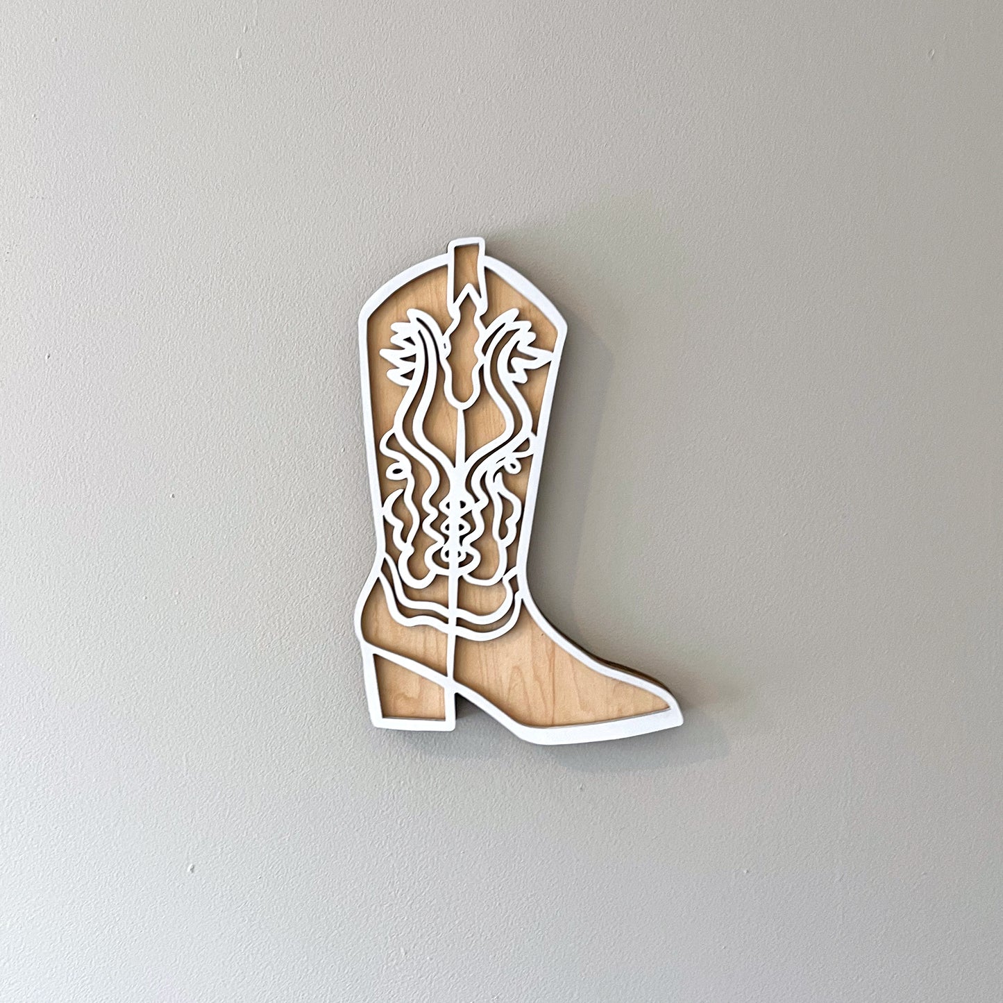 White and Natural Wood Cowgirl Boot Wall Decor.