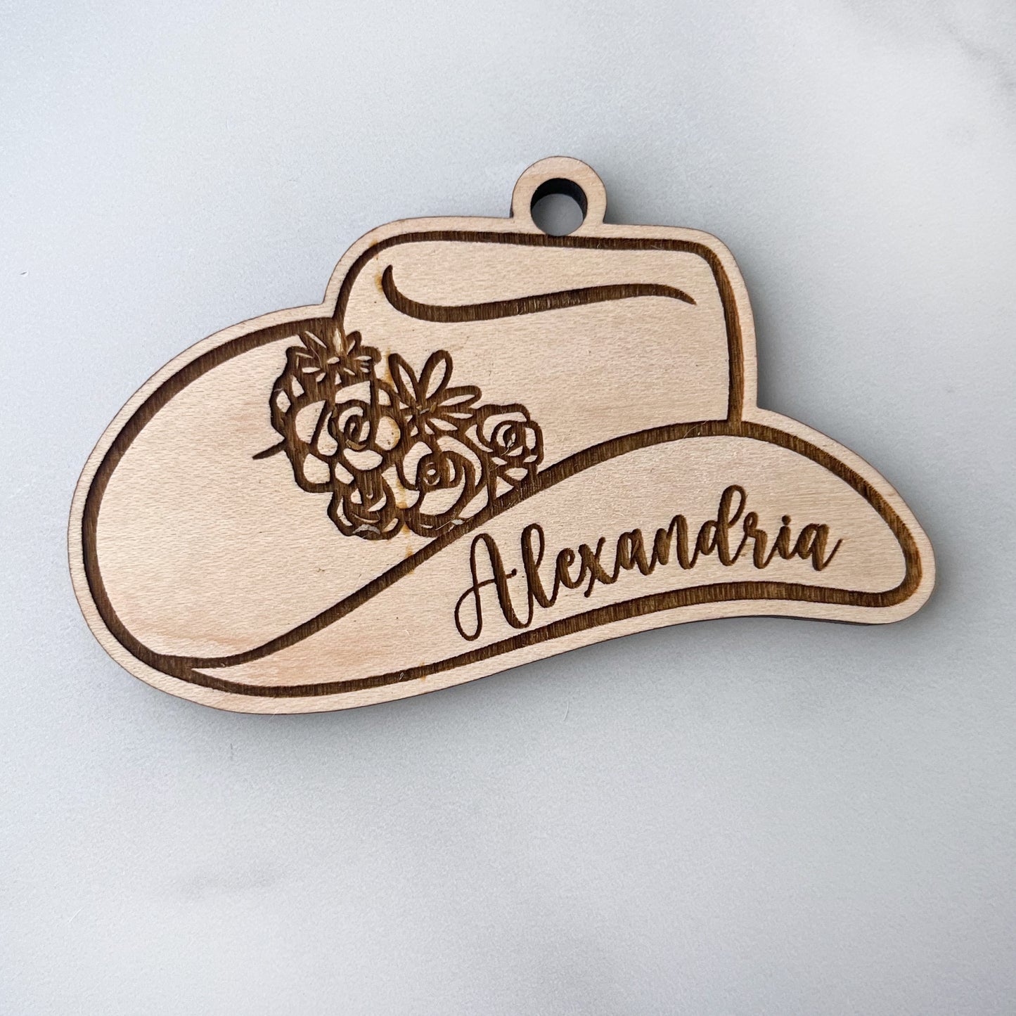 Personalized Cowgirl Hat Engraved Wood Gift Tag