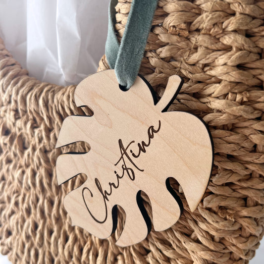 Monstera Leaf Engraved Wood Gift Tag Place Card Escort Card