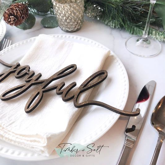 Set of 8 Wooden Place Setting Words Holiday Table Decor - 2 sets to choose from. Regular or Christmas! Free Shipping! Thankful Joyful Merry