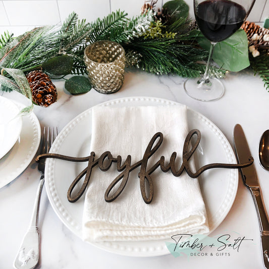 Set of 8 Wooden Place Setting Words Holiday Table Decor - 2 sets to choose from. Regular or Christmas! Free Shipping! Thankful Joyful Merry