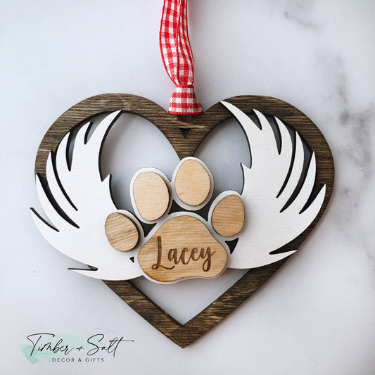 Personalized Rustic Memorial Paw Print With Wings Wood Christmas Ornament Cat Dog Memory Gift