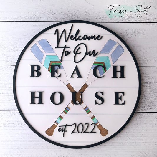 Beach House Sign - "Welcome To Our Beach House"  14" Wall Sign  Shore House Lake House Personalized