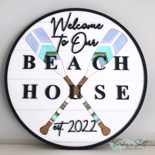 Beach House Sign - "Welcome To Our Beach House"  14" Wall Sign  Shore House Lake House Personalized