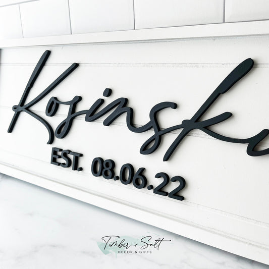 White Shiplap Name Sign with Established Date Rectangle Coastal Farmhouse